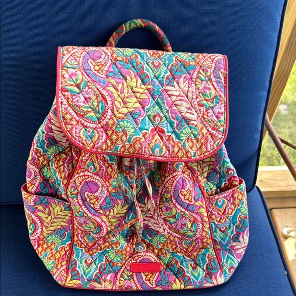 Vera Bradley Pink and Red Quilted Backpack - Picture 1 of 6
